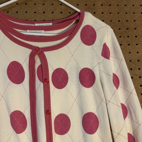 Preppy Sweater Set Polka Dot Argyle Vintage Cardigan Tank Pink Cute Femme Y2K 90 - Picture 3 of 12